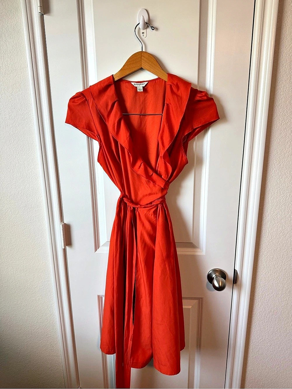 Banana Republic Ruffle Wrap Midi Dress in Burnt Orange